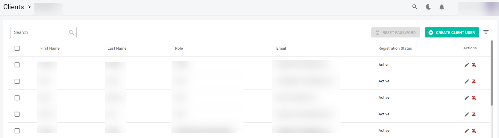 User Management table